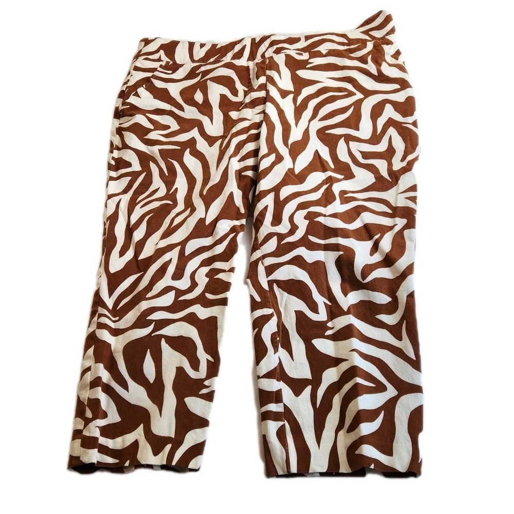 Spanx Womens Capri Pants Sz 1X On The Go Brown Animal Print Shaping Straight Leg